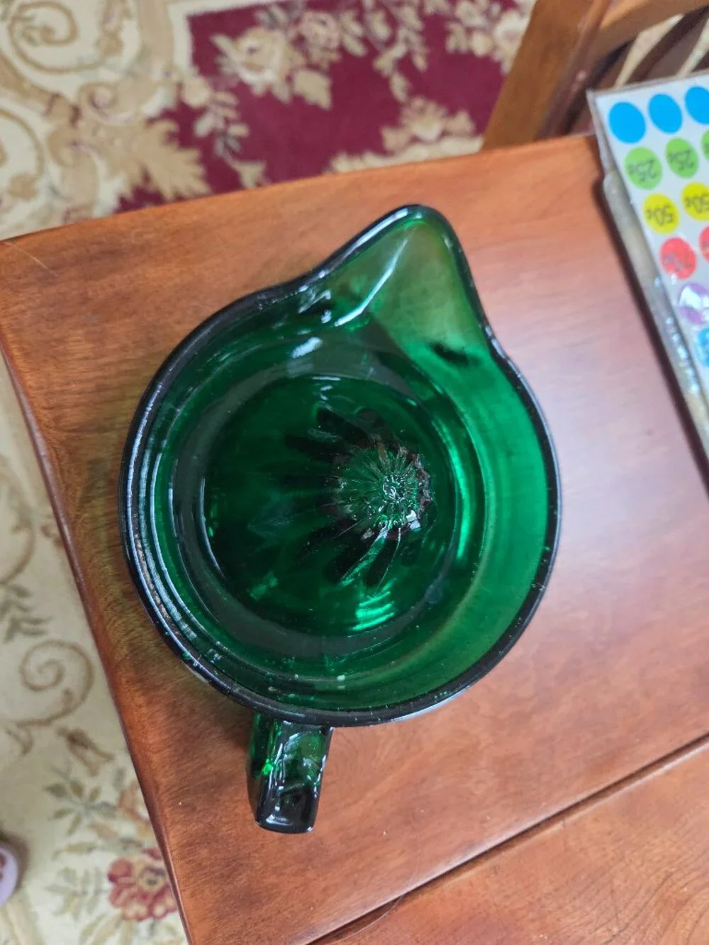 vintage emerald green glass citrus juicer and reamer pressed glass mid century